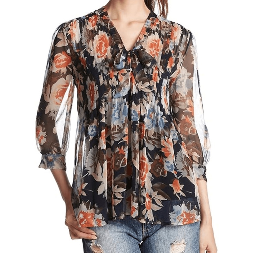 JOIE 100% silk navy floral blouse